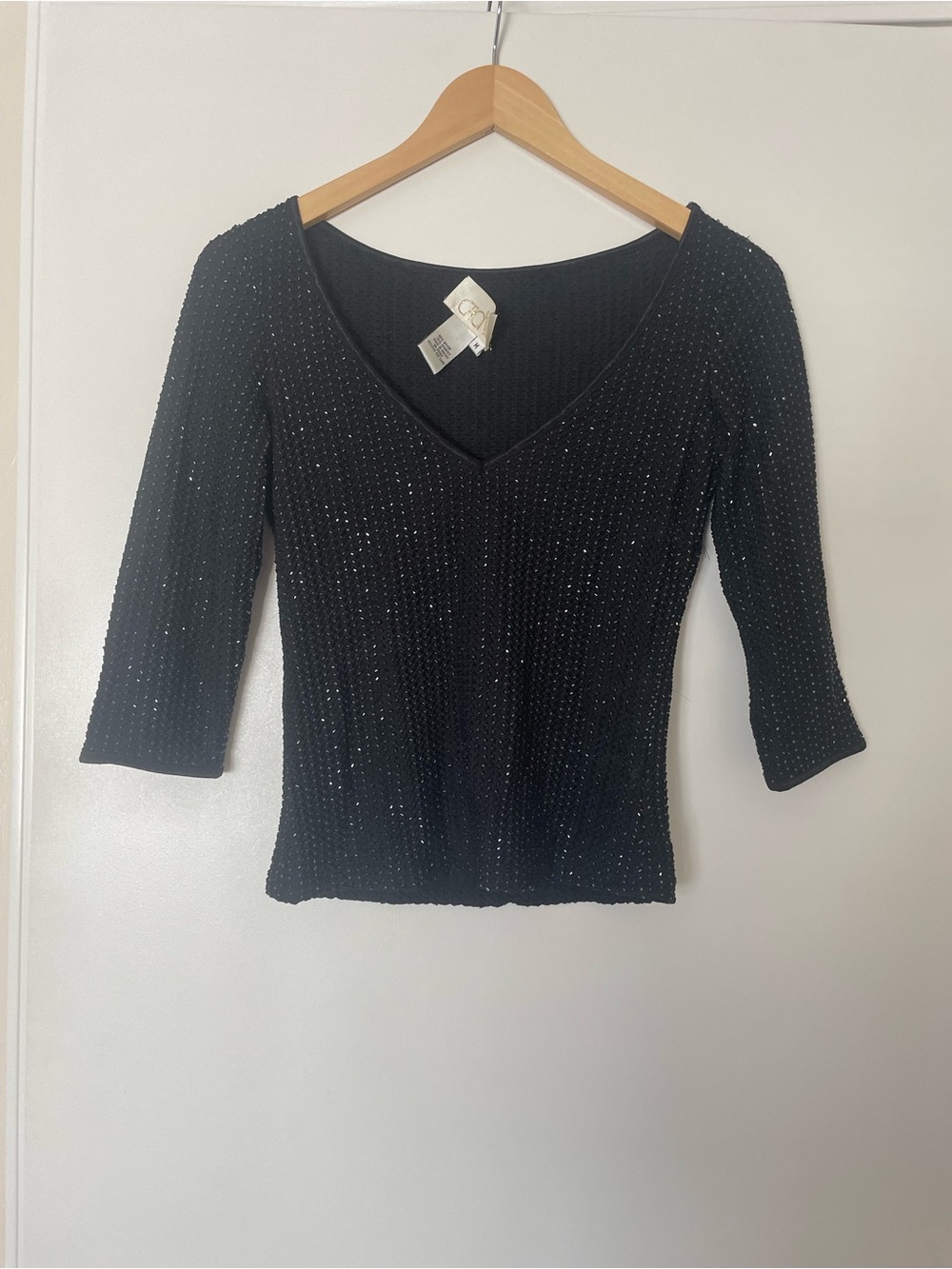 Cache Black Sparkle 3/4 sleeve top